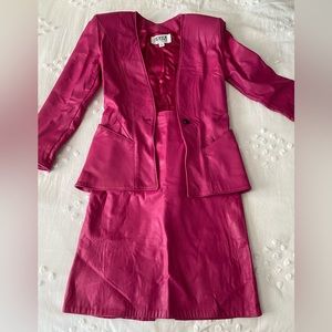 Firenze hot pink genuine leather skirt and jacket set.
